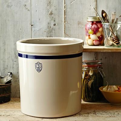 Stoneware Pickling Crock, Blue Stripe, 3 Gallon