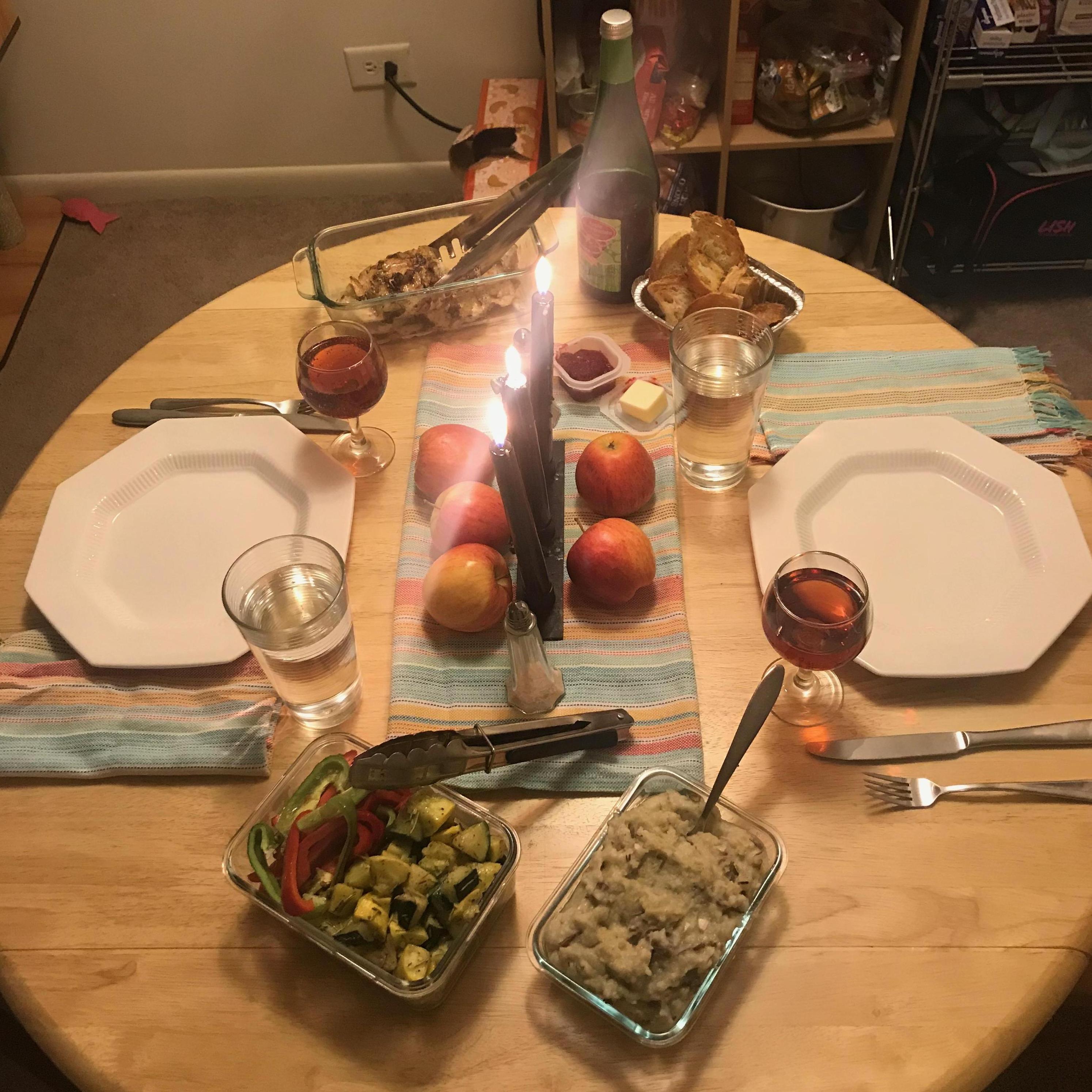 A classic dinner on our tiny table :)