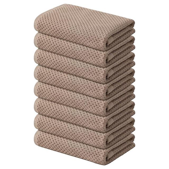 Kitinjoy 100% Cotton Waffle Weave Kitchen Towels, 8-Pack Super Soft and Absorbent Dish Towels for Drying Dishes, Kitchen Hand Towels, 13 in x 28 in, Tan