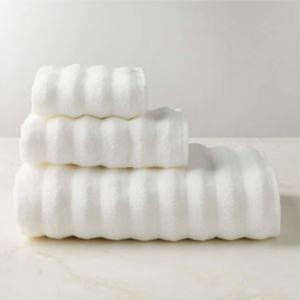 Wavy Organic Cotton White Bath Towel Set of 3 | CB2