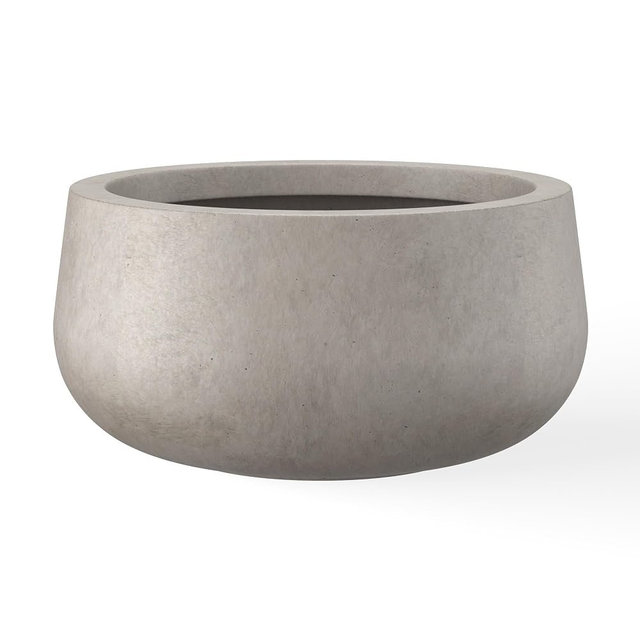 Kante 19.6" Dia Round Concrete Planter, Cement Plant Pots with Drainage Hole and Rubber Plug for Outdoor Indoor Garden Home, Modern Curvaceous Design, Weathered Concrete