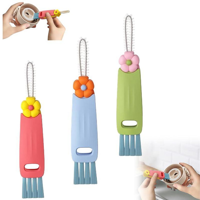 3 in 1 Cup Lid Cleaning Brush, 2024 Upgrade Cup Cleaning Brush Portable Crevice Cleaning Brush Set for Baby Bottle Gap Tight Spaces Cup, Multifunctional Cleaning Brush Cup Lid Cleaner