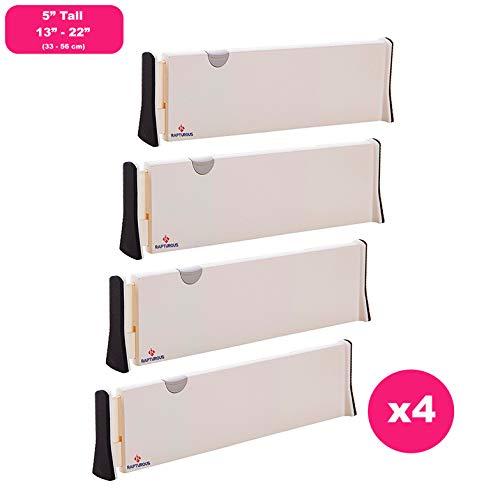 Rapturous 4 Pack Drawer Dividers – 5 Inch High and Expandable from 13-22 Inches, Dresser Drawer Organizers – Adjustable Drawer Organization Separators for Kitchen, Bedroom, Bathroom and Office Drawers