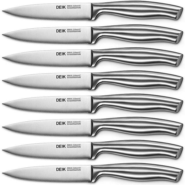 Deik Steak Knives, Steak Knives Set of 8, Premium Stainless Steel Steak Knife Set, Super Sharp Serrated Steak Knife with Gift Box