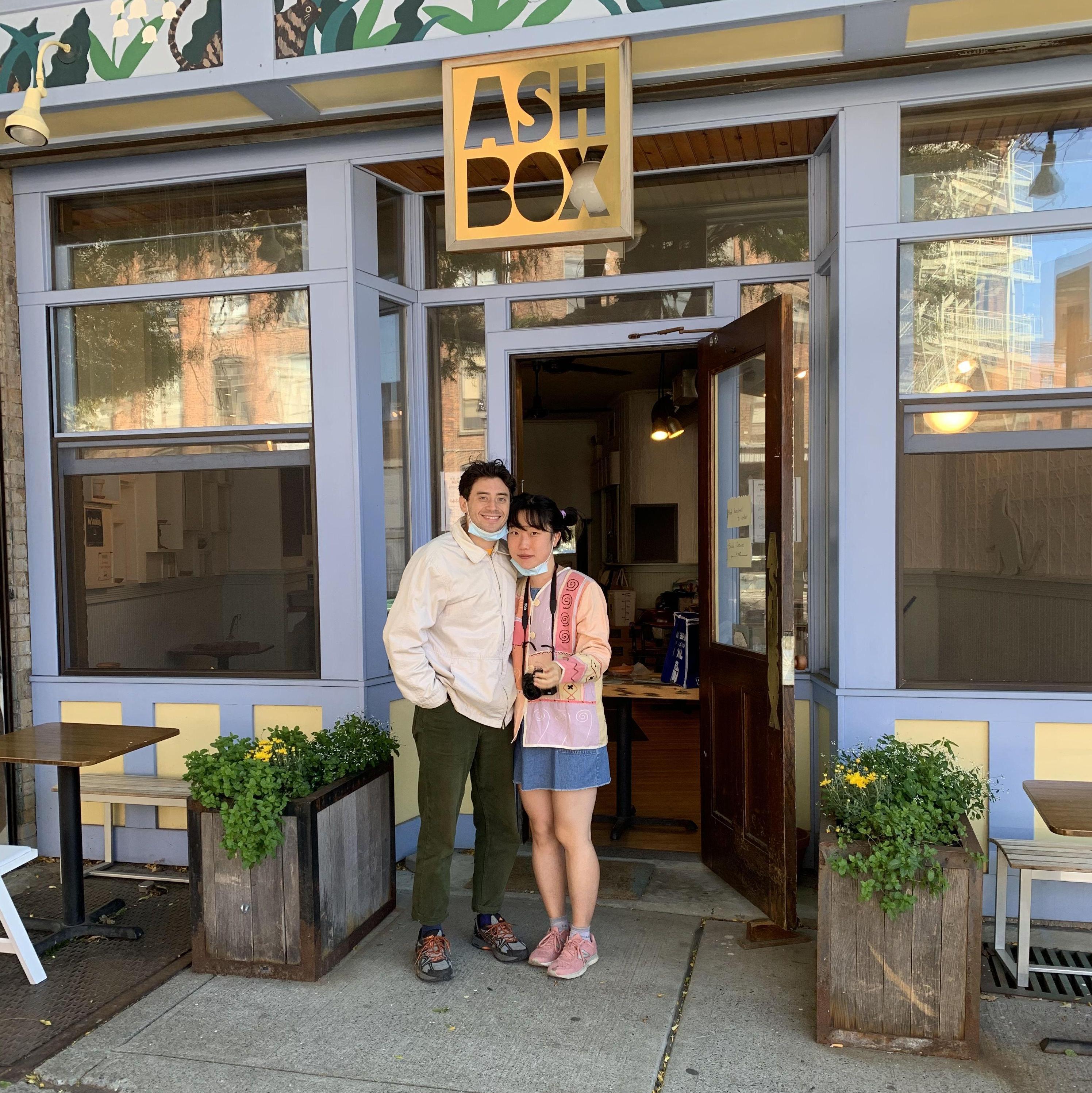 Standing in front of the cafe we had our first date at, almost 2 years later. We left new york this week to move to the west coast