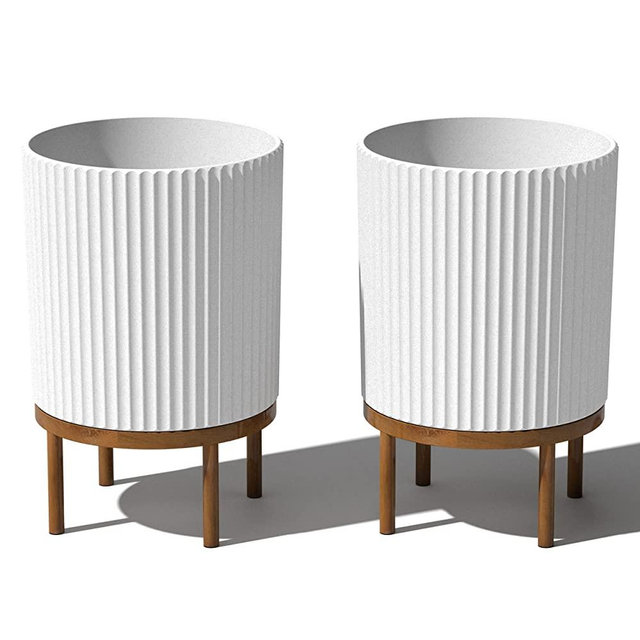 Veradek Round Demi Planter Pot w/Stand for Indoor/Outdoor Use | Made from Plastic - Concrete Mix with Drainage Holes | Perfect for Small to Large Succulent Plants, Flowers, Modern Interior Plants