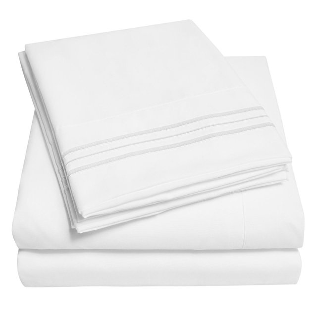 Sweet Home Collection | Bed 4-Piece Sheets Set Luxury Bedding Set with Flat Sheet, Fitted Sheet, 2 Pillow Cases, Queen, White