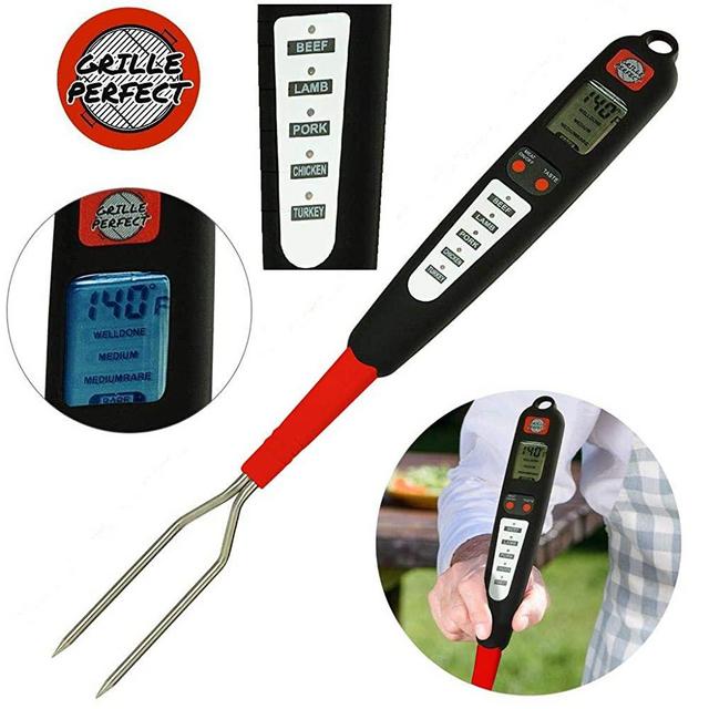 Grille Perfect Digital Meat Thermometer for Grilling and Barbecue Turner Fork with Ready Alarm