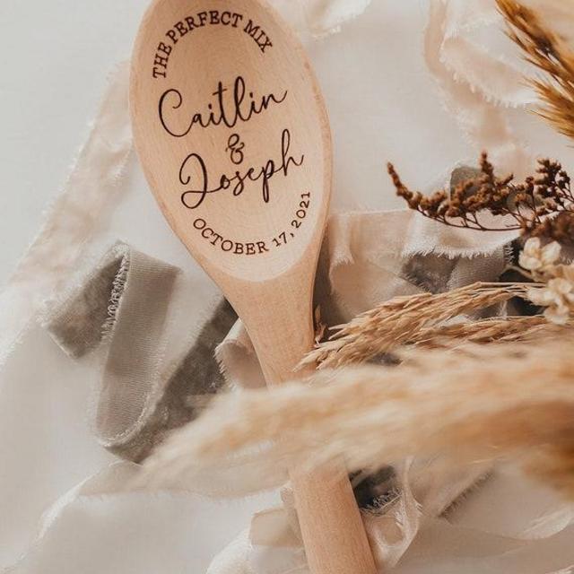 Wood Mixing Spoon The Perfect Mix | Personalized Name Wedding Gift | Laser Engraved Wood Spoon | Bridal Shower Gift | Wedding Bridal Spoon