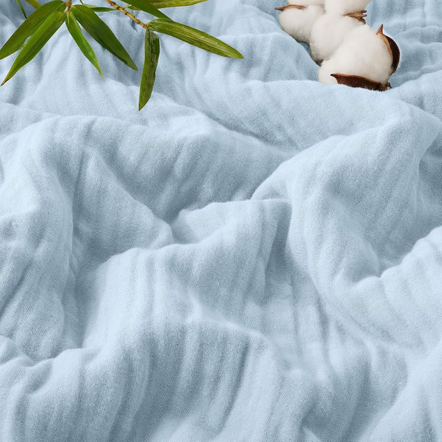 PHF Cooling Muslin Blanket King Size, Lightweight Gauze Blanket for Adults, 60% Rayon Derived from Bamboo & 40% Cotton for Summer, 4-Layer Soft Breathable for Hot Sleepers, 108"x90", Dusty Blue