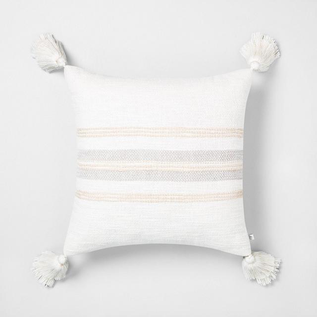 18x18 Center Multistripe Pillow Taupe / Sour Cream - Hearth & Hand™ with Magnolia