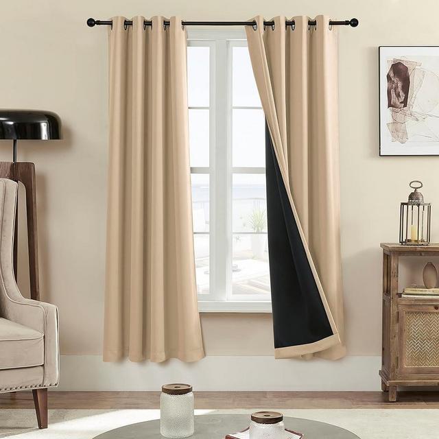 Rutterllow 100% Blackout Curtains 2 Panels, Full Shade 72 Inches Long Complete Drapes for Living Room, Gray Thermal Insulated Bedroom Window Treatment Drapes (Khaki, 52x72 inch)