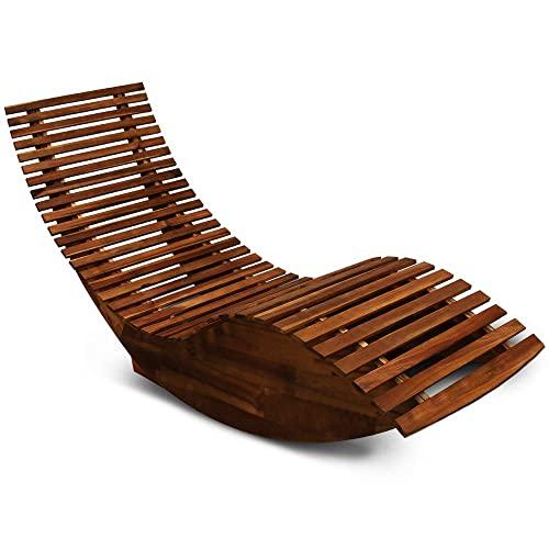 cucunu Chaise Lounge Outdoor in Weatherproof Acacia Wood for Patio, Pool or Spa I Rocking Sun Lounger Chair for Sunbathing I Patio Lounge Chair