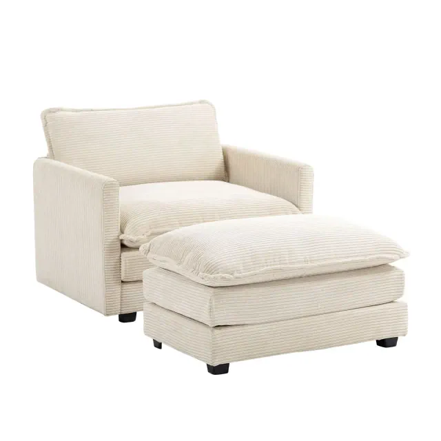 41.34" Corduroy Oversized Accent Chair, Sofa Chair with Ottoman and Large Seat, Modern Armchair Reading Chairs for Bedroom Living Room