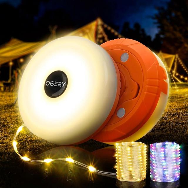 OGERY 2-Pack Camping String Lights, 2 in 1 Quick Storage 32.8FT Rechargeable Tent Lights String with 8 Lighting Modes, Hanging Waterproof Portable LED Lamp for Christmas Decor Party Bedroom Yard
