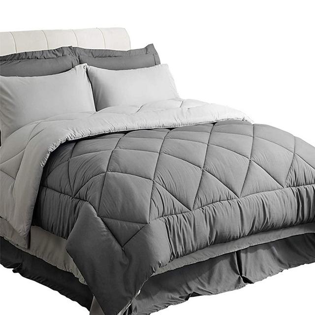 Bedsure Full Size Comforter Set - 8 Pieces ReversibleFull Bed in a Bag Full Bed Set with Comforters, Sheets, Pillowcases & Shams, Grey Full Bedding Sets