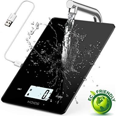 KOIOS USB Rechargeable and Kitchen Scale with Waterproof Glass Body, Kitchen Weighing Scale, Digital Food Scale, High Accuracy Multifunctional Food Scale Target in Grams, Ounces, and Liquid