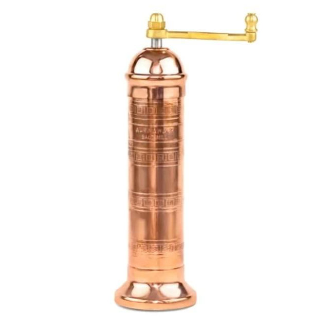 Alexander Home The Original Greek Salt Mill 9 Inch Tall | European Salt Mill Grinder with Crank Handle | Manual Salt Grinder | Salt Refillable - Copper