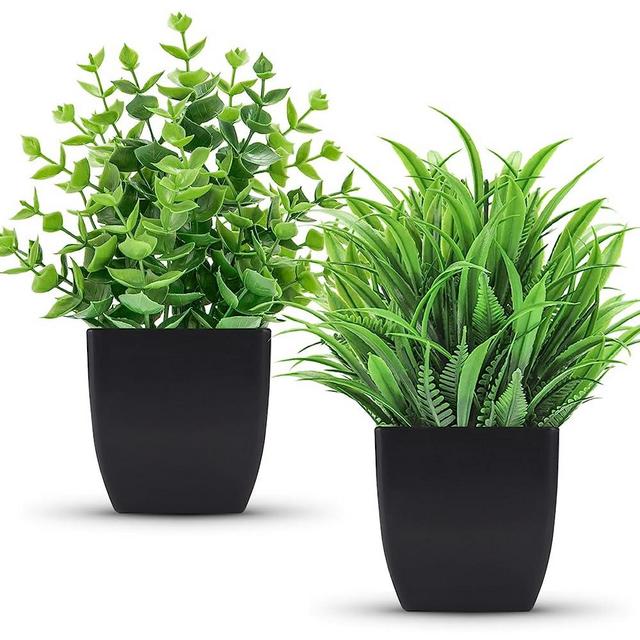 Der Rose 2 Packs Fake Plants Small Artificial Potted Plants Faux Plants in Black Pots for Home Office Desk Bathroom Decor Indoor