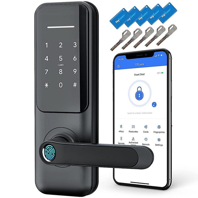 Smart Lock, Nyboer Smart Door Handle, Fingerprint Door Lock, Keyless Entry Door Lock with Handle, Digital Lock with Keypad, Electronic Passcode Smart Door Lock for Front Door,Keypad Door Handle