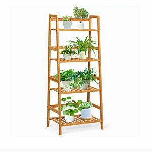 Costway - 4-Tier Bamboo Ladder Shelf Multipurpose Plant Display Stand Storage Bookshelf - Natural