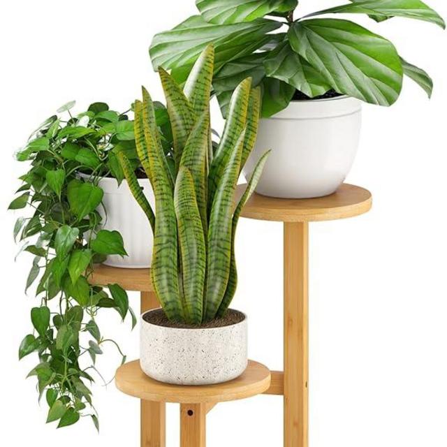 kiplant Plant Stand Indoor, 3 Tiered Small Plant Stand, Bamboo Plant Stands for Indoor Plants Multiple, Corner Plant Stand for Window Garden Balcony Living Room Outdoor