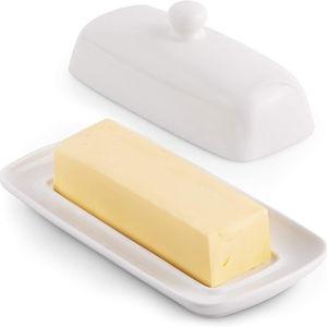 Zulay Kitchen Ceramic Butter Dish with Lid For Countertop & Stainless Steel Knife – Keeps Butter Soft & Fresh – White Butter Dish with Easy-Grip Knob, Durable & Everyday Butter Holder for Home - White