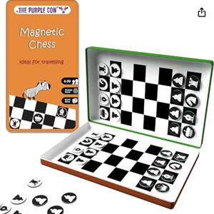 The Purple Cow- Magnetic Chess Game for kids and adults. Travel size, lightweight game for hours of fun - Portable mini game - Ideal for travelling