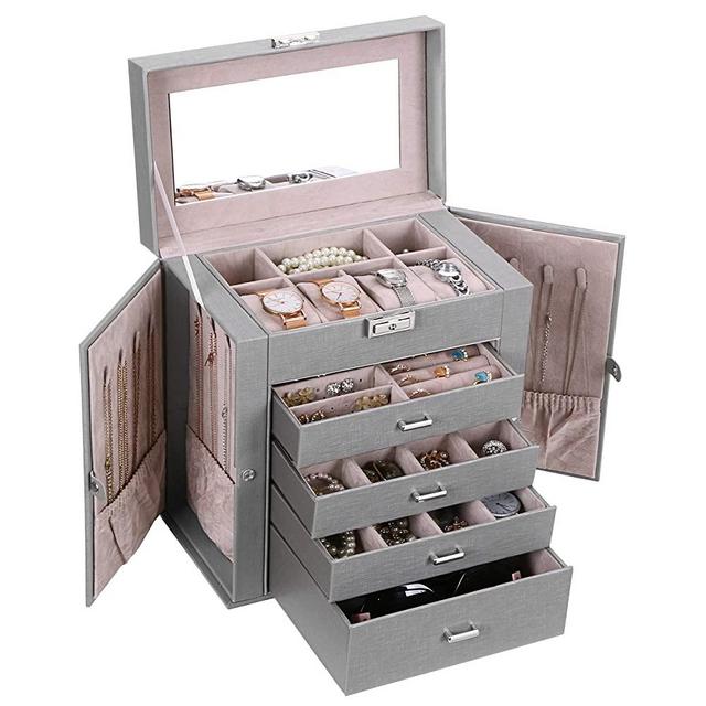 ANWBROAD Jewelry Box with Removable Drawers for Women Large Jewelry Organizer in Different Ways for All Your Jewelry Sturdy Jewelry Case UJJB003H