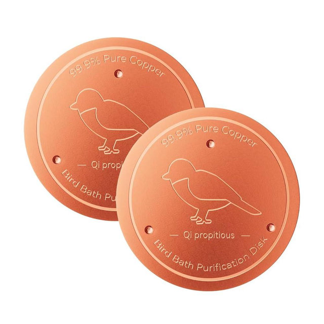 Qi propitious Bird Bath Copper Disk – 99.99% Pure Copper Water Cleaner, 1 mm Thick with Stable Triple-Point Support, Safe Natural Solution for Outdoor Birdbaths Bowls, for All-Season Use,Bird,2pcs