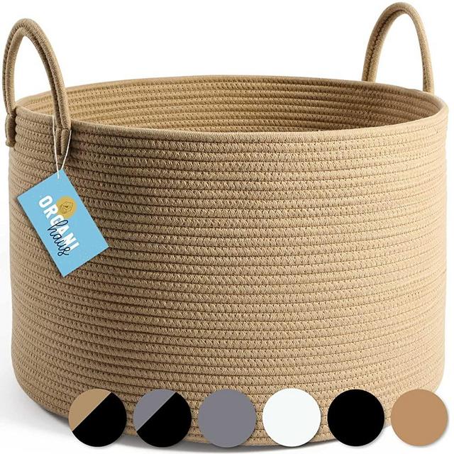OrganiHaus XXL Cotton Rope Woven Basket | 20" x 13.3" | Blanket Storage Basket for Living Room and Laundry | Decorative Clothes Hamper Basket | Extra Large Baskets (Honey)