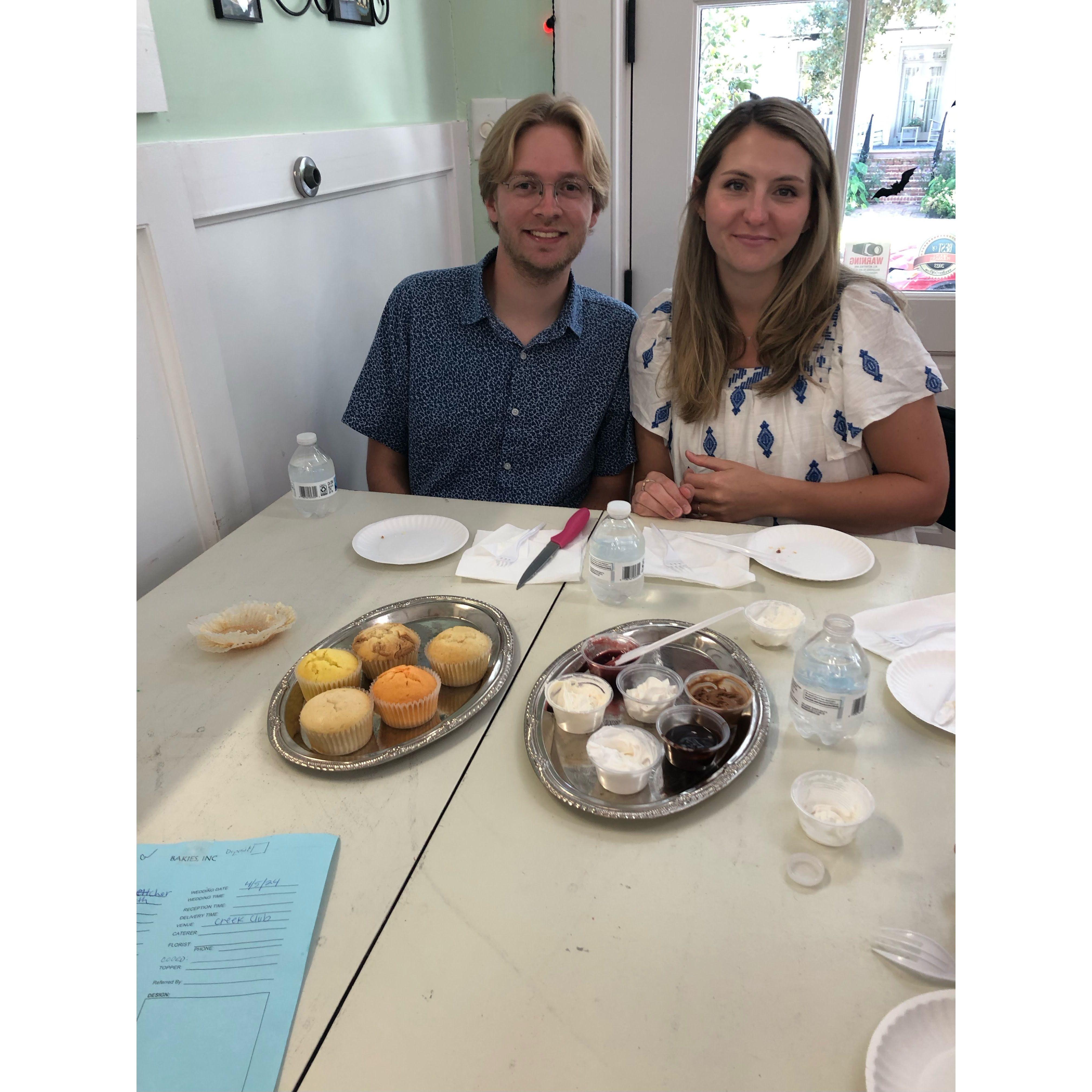 At the wedding cake tasting