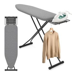 Ironing Board with Porous Iron Rest, 7 Adjustable Heights, 43" x 13", 3-Layer Heat-Resistant Cover & Pad for Home Laundry, Gray