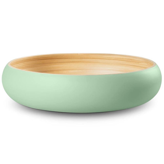 LEXA Bamboo Fruit Bowl for Kitchen Counter, 12 Inch Large & Round, Artisan Lacquered Wooden Fruit Bowl or Candy Bowl, Handcrafted Bamboo Fruit Basket for Kitchen & Home Decor (Sage Green)