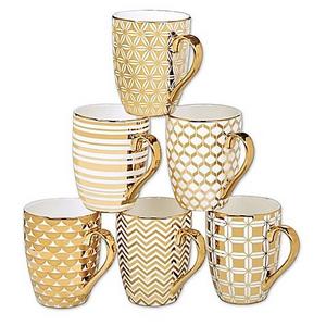 Certified International Elegance Gold 16 oz. Tapered Mugs (Set of 6)