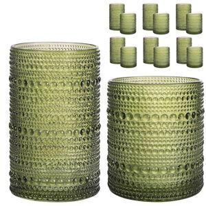 Moretoes Hobnail Drinking Glasses, 12 Piece Green Water Glass Cups