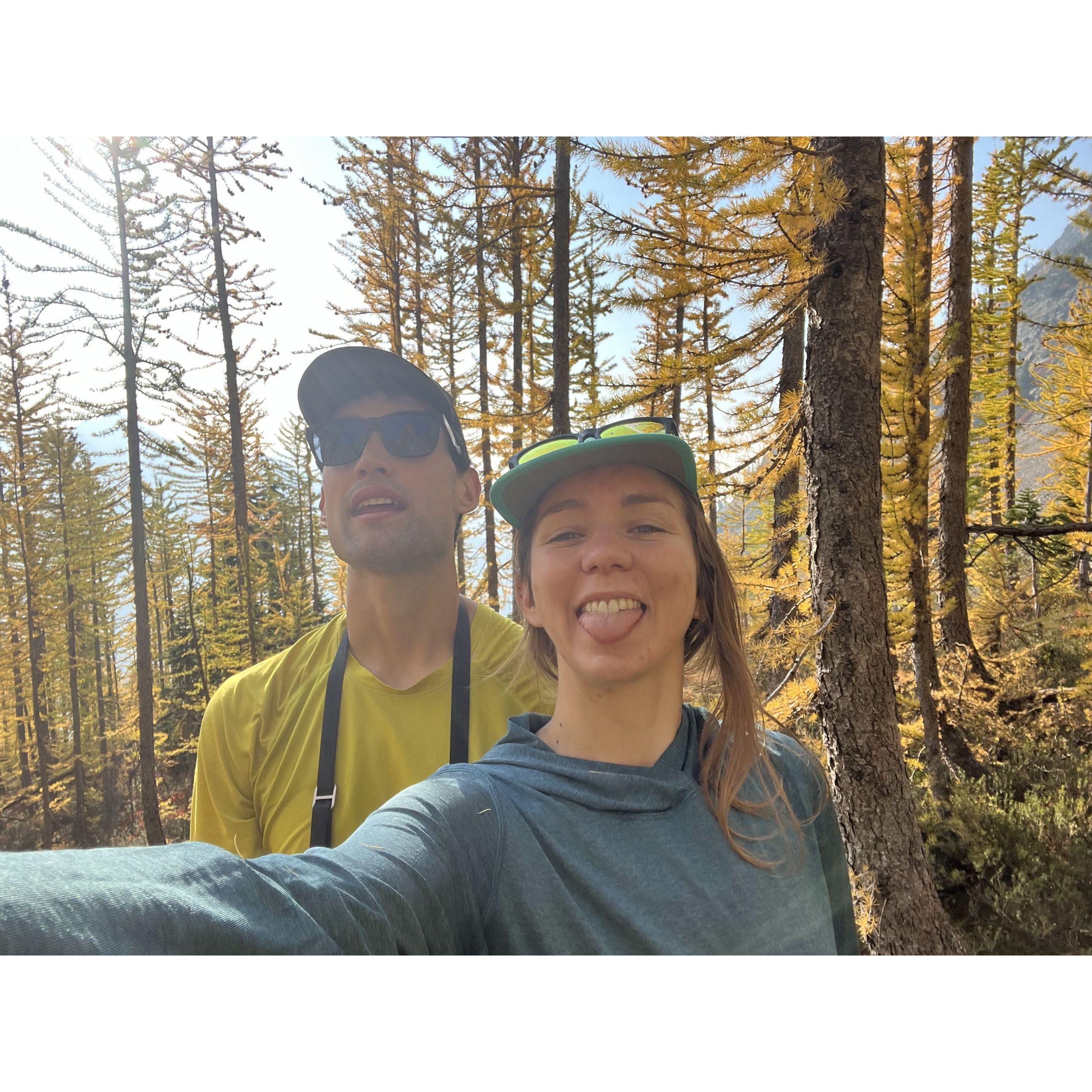 North Cascades golden larches, Mark thinks Kimmy takes too many selfies sometimes. Oct 2022