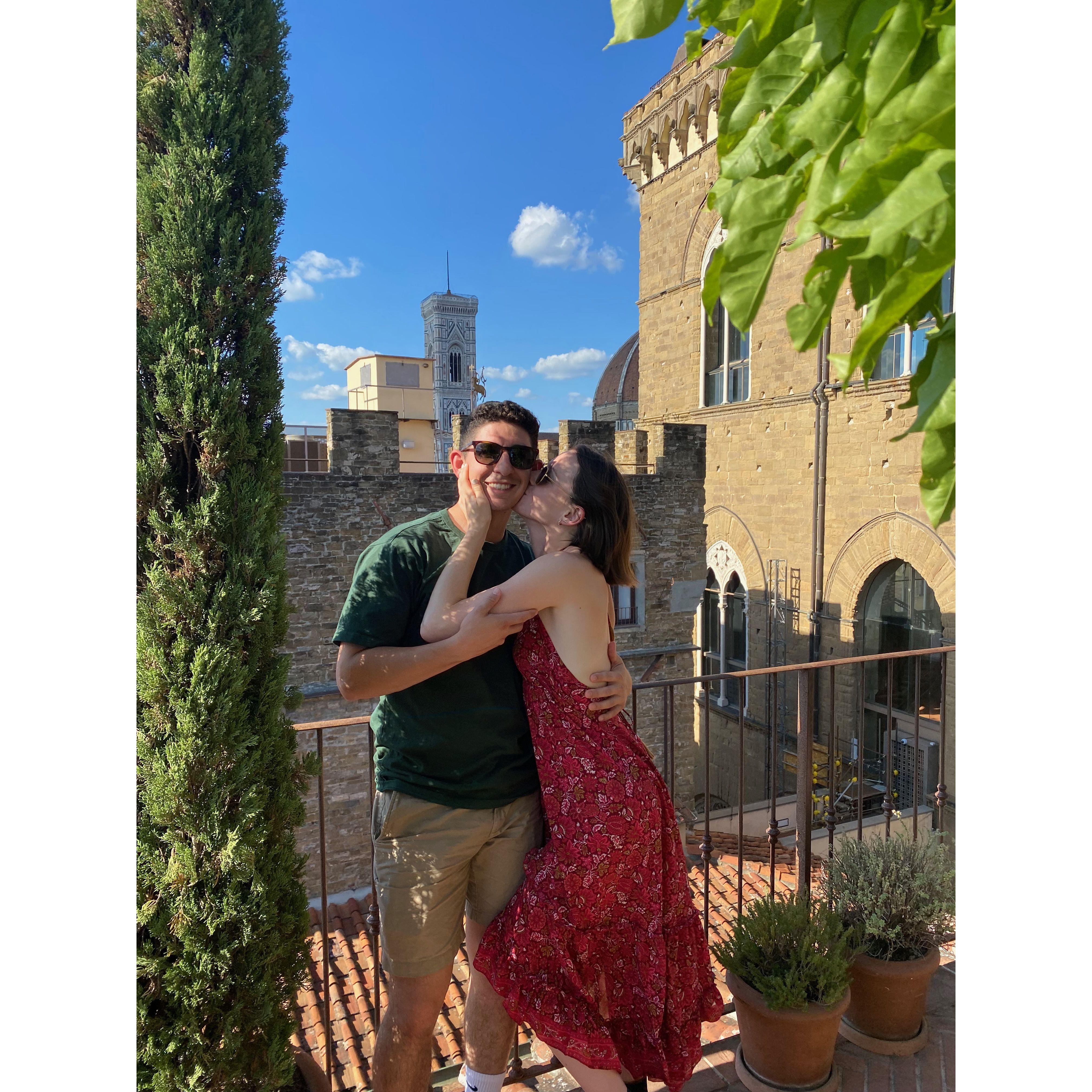 On a rooftop in Italy.