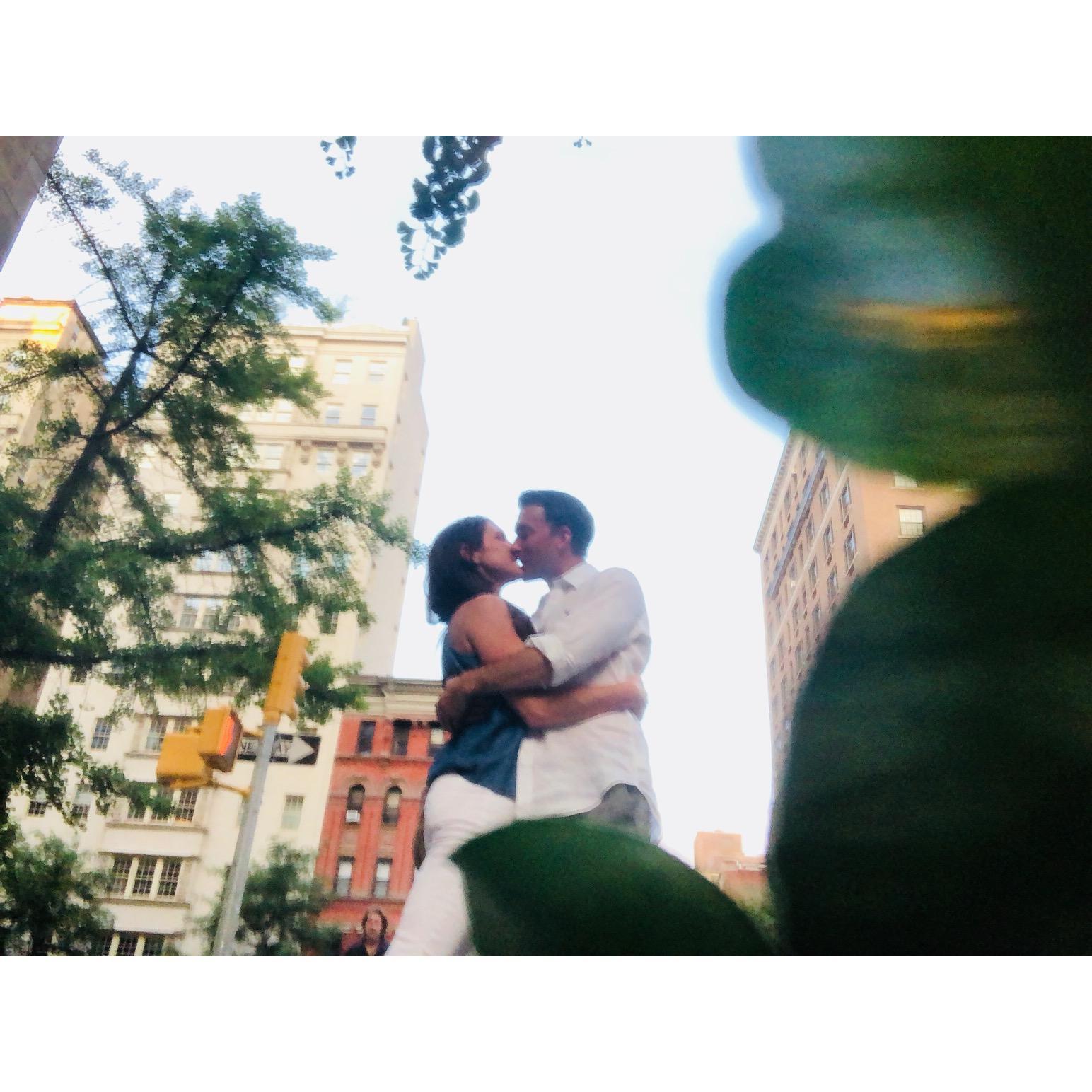 Attempt at a post engagement photo with the iPhone timer on and propped up in planter
