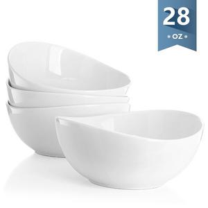 Sweese 1104 Porcelain Bowls - Set of 4 - 28 Ounce for Cereal, Salad and Desserts, White