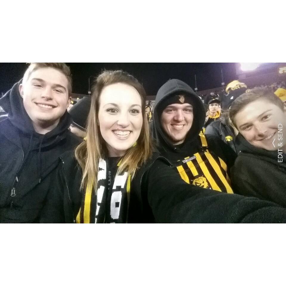 This was the only time Morgan cheer for a team in addition to the Hawkeyes while in Kinnick Stadium. Go Blue? Go Hawks? She couldn't decide.