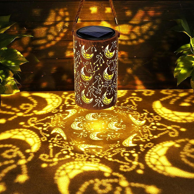 Toodour Solar Lantern Outdoor, Hanging Solar Outdoor Lights Garden Decor, Waterproof Hollow Out Retro Metal Moon Decorative Lights for Patio, Balcony, Yard, Walkway, Landscape, Outdoor Decor