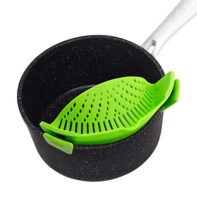 OUZIFISH Snap N Strain Strainer, Clip On Silicone Colander, Fits all Pots and Bowls (Green)
