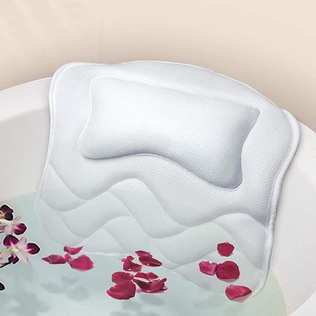 Proke Luxury Bath Pillow, Bath Pillows for Tub with 5D Air Mesh Technology and 5 Non Slip Suction Cups, Ergonomic Bathtub Pillow for Head and Neck, Back, Shoulders Support, Fits All Bathtub