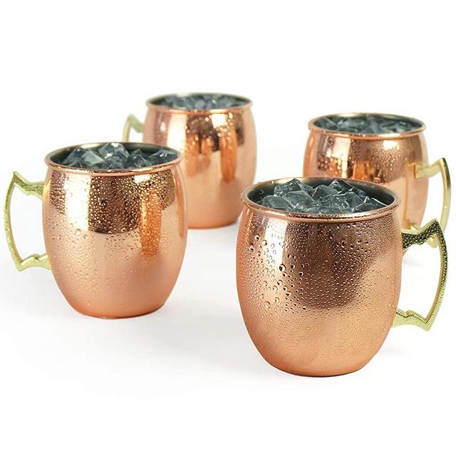 PG Set of 4 Moscow Mule Mug Copper Plated with Stainless Steel Lining, Factory Direct Sale (19.5oz, Gloss Finish)