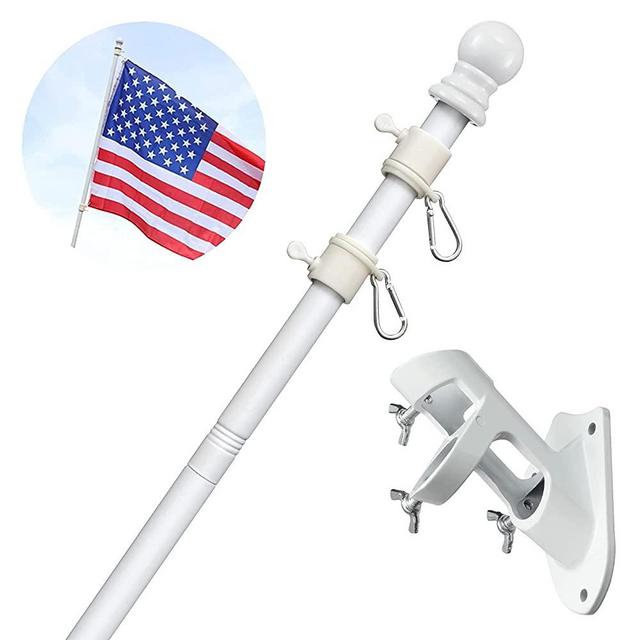 White Flag Pole Kit for House-6ft House Flag Poles with Tangle Free Spinning Grommets-Porch Flag Pole Kit with Bracket for Outside,Flagpole Kit Residential and Commercial Use