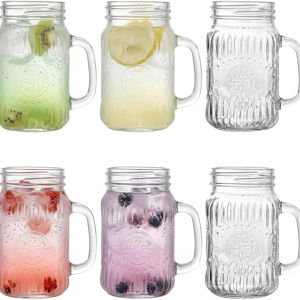 Mason Jar Drinking Glasses with Handle, 6 Pack