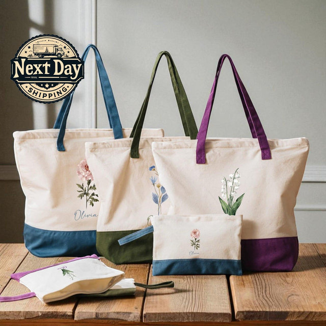 Custom Birth Month Flower Tote Bag, Personalized Floral Gift, Botanical Birthday Tote for Women