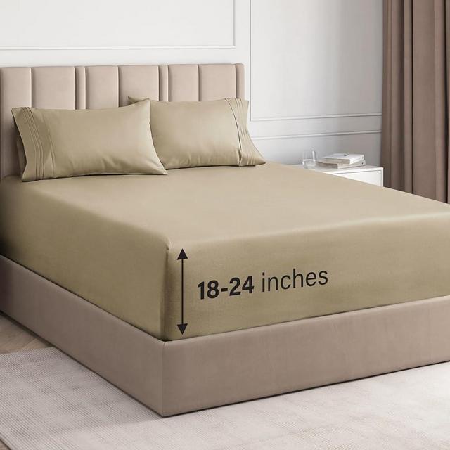 Extra Deep Pocket King Sheets - 4 Piece Breathable & Cooling Bed Sheets - Hotel Luxury Bed Sheet Set - Soft, Wrinkle Free & Comfy - Easily Fits Extra Deep Mattresses - Deep Pocket Beige Sheets Set