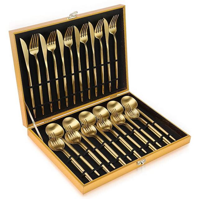 Matte Gold Silverware Set, OGORI 30-Piece Satin Finish Stainless Steel Flatware Set Service for 6, Kitchen Utensil Set Tableware Cutlery Set for Home and Restaurant - Gift Box